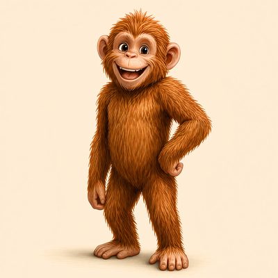 Nutmeg, a ginger-orange monkey with a cheeky grin.